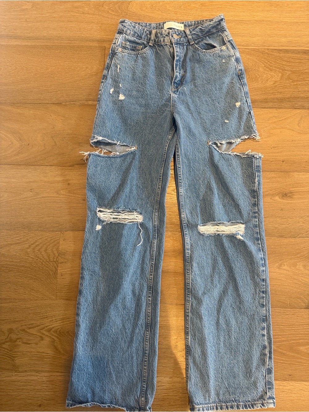 Zara Light Blue Distressed mid rise straight Jeans size 2